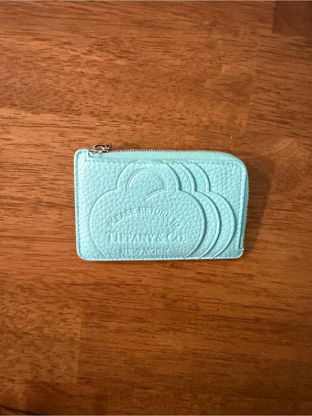 Tiffany & Co. Blue Leather Zip Card Holder in grained Taurillon Leather